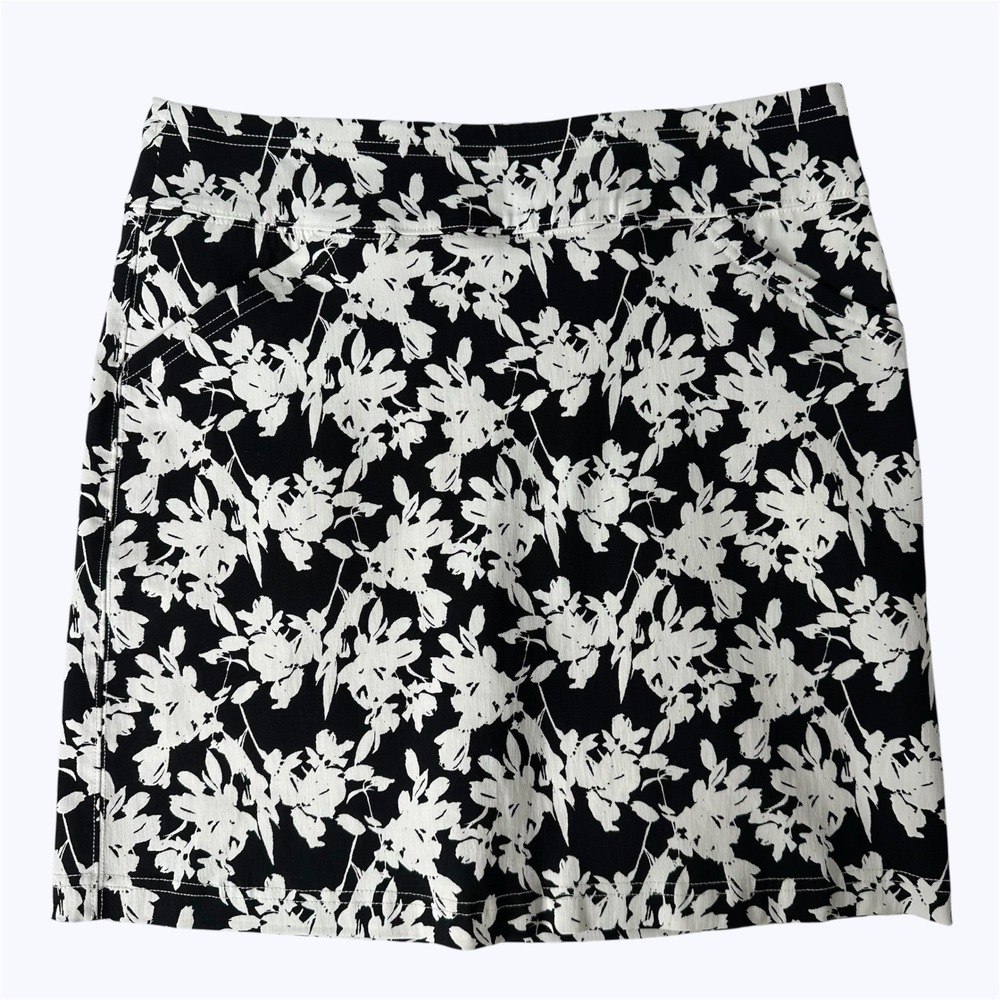 Mario Serrani Italy Stretch Skort Black White Floral Pockets Golf Resort Sz M